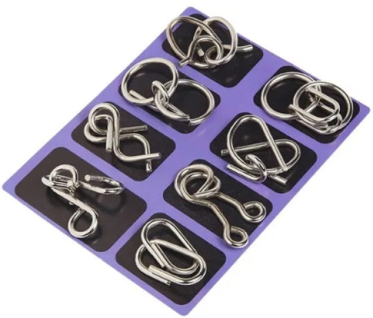 Набор металлических головоломок 8 шт (фиолетовая подложка)